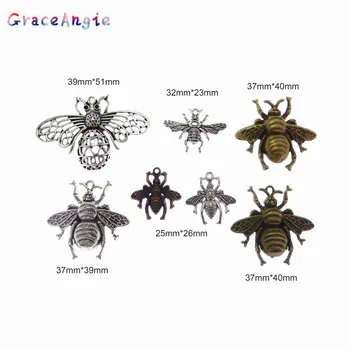 GraceAngie se Amestecă Culoare 7PCS Albine Forma de Animale Farmece Pandantiv de Bronz, Bijuterii Vintage albine farmece pandantive Pentru DIY cercei coliere