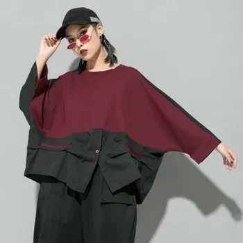Max LuLu 2019 Coreean Toamna Moda Streetwear Doamnelor De Epocă Tricouri Femei Casual Mozaic Bluze Topuri Largi Haine Supradimensionate