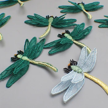10 Bucati Straturi Duble Verde Galben Fluture Patch pentru Îmbrăcăminte Aplicatiile pentru Saci de Pantofi de Pânză Autocolant de Fier Pe Libelula Patch