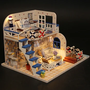 Cutebee DIY Casa in Miniatura, cu Mobilier Muzica a CONDUS Capac de Praf Model Blocuri Jucarii pentru Copii Casa De Boneca M032