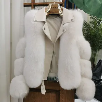 Jacheta Din Piele De Vulpe Piele De Oaie Adevărată Blană De Vulpe Palton Femeie Cald Iarna Haină De Blană Naturală Femei De Moda Noua