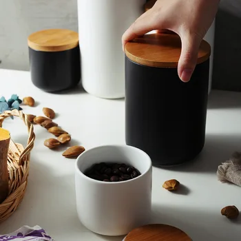 Capac de lemn Sigilate Ceramice de Stocare Borcan Pentru Condimente Tank Container Pentru a Manca Cu Capac Sticla Cafea, Ceai Caddy Bucatarie Snack borcane