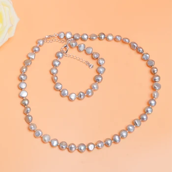 ASHIQI Baroc perle Naturale de Bijuterii Seturi de Real Gary Negru de apă Dulce pearl Brățară Colier pentru femei New Sosire