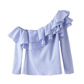 Moda pentru Femei Bluza casual de vara cu Dungi cu Maneca Lunga de pe umăr backless volane cămașă bluză topuri