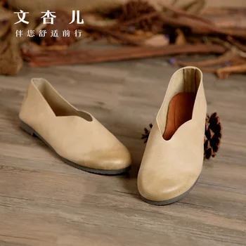 Whensinger - Piele naturala Pantofi Plat Femeie cusute de Mână din Piele Mocasini piele de Vacă Flexibil de Primăvară Pantofi Casual Femei Apartamente Pantofi