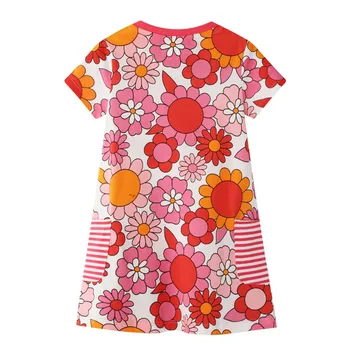 Sărituri de metri Imprimate flori fete pentru copii rochii noi mâneci scurte bumbac îmbrăcăminte de vară a-Line rochie pentru fete 2-7T 2020