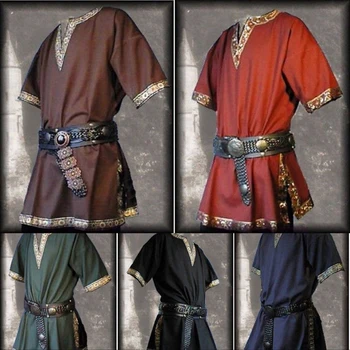 Bărbați adulți Medievală, Renaștere Retro Pirat Cosplay Costum V-neck Cămașă de Vârstă Mijlocie Viking Cosplay de Top Pentru Bărbați Haine de Epocă