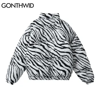 GONTHWID Gros Jachete Calde Streetwear Hip Hop Casual Bumbac Căptușit Zebra Stripe Hanorac cu Fermoar Haine de Iarna Harajuku Topuri Uza