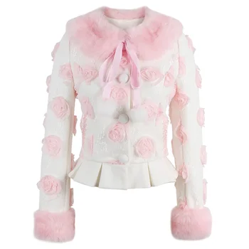 Printesa dulce haina roz Candy ploaie de flori arc decor broderie pieptul Singur Rever design Japonez C16CD6194