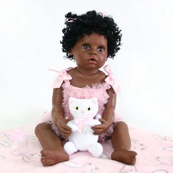 Handmade piele Negru complet Silicon Realiste Copilul copil Bonecas fata de copil bebe papusa reborn menina de silicon 50cm jucarii