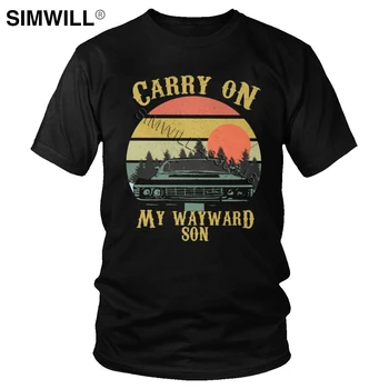 Moda Cele Mai Recente Tricou Barbati Din Bumbac Supranaturale T-Shirt Mâneci Scurte Carry On My Wayward Son Print T Shirt Îmbrăcăminte
