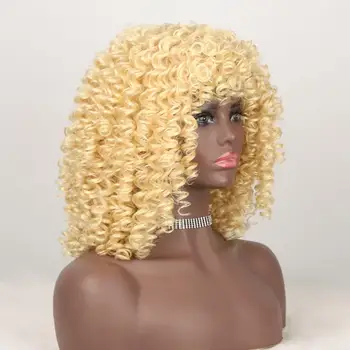 SUe RAFINAT Afro Pervers Ondulat Peruca Cu Breton Maro Amestecat cu Părul Blond Sintetice Peruci pentru Femeile de culoare Rezistent la Căldură Peruci Naturale