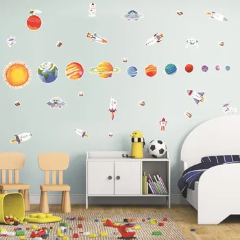 Spațiu, Planetă Autocolant de Perete pentru Camera Copiilor Decor Creativ Desene animate Hârtie Auto-adeziv PVC Autocolante de Perete pentru Camera Copii