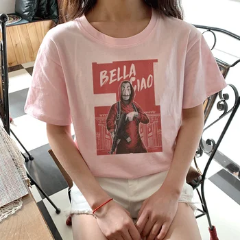 2019 Roz de Bani Tip Tricou Casa De Hârtie La Casa De Papel Tricou Vogue Casual Dali Masca de Casa Gotic T-shirt Femei Top