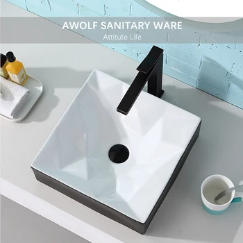 Chiuvete de baie Vas de Ceramică de Artă Bazin de Spălare Vas Modern Alb-Negru Design Geometrie Cu Scurgere Furtun Moale Pentru Toaleta AM946