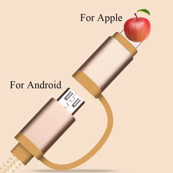 Două Într-O Singură Linie De Date Pentru Apple Android Metal Nailon Tricotate Două Drag 2.4 O Încărcare Rapidă Cablu