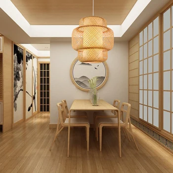 Pandantiv Modern Lumina Ratan, Bambus, Lemn Lampa E27 Simplitate Camera de zi Sala de Mese Decor Acasă Cafe Restaurant de Epocă Atârnă lampa