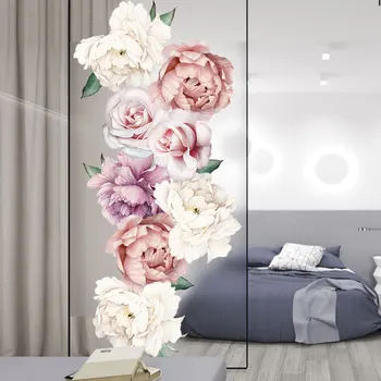 Bujor Combinație de Flori Autocolant Perete TV de Fundal de Perete Camera de zi Dormitor Decor Cadou din PVC de Înaltă Calitate Autocolante de Perete