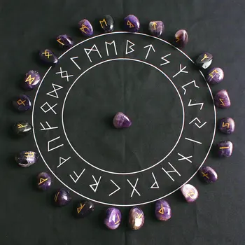25Pcs Naturale Chakra Cristal Ametist Forfetare-a spune Avere Divinație de Rune Stones Manual Sculptura Reiki de Vindecare Decor