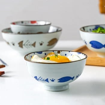 Model pisica Porțelan de Mare Supa de Creație Ceramică Veselă pentru Casă în stil Japonez High-picioare Anti-opărire Bol de Ramen