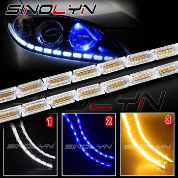 Sinolyn Tuning Flexibile LED Lumini de Zi de Funcționare Serpentină de Semnalizare Trei Culori Alb Galben Albastru Lampă DRL Pentru Faruri