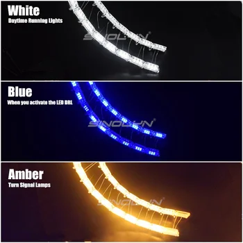 Sinolyn Tuning Flexibile LED Lumini de Zi de Funcționare Serpentină de Semnalizare Trei Culori Alb Galben Albastru Lampă DRL Pentru Faruri