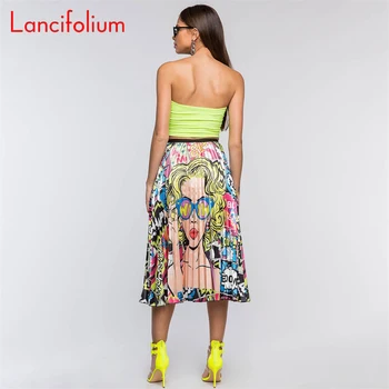 Grafic De Imprimare Fusta Plisata Pentru Femei De Vară 2020 Plus Dimensiune Sexy Fusta Boho Midi Cu Talie Înaltă Fusta Streetwear Drăguț Faldas Mujer