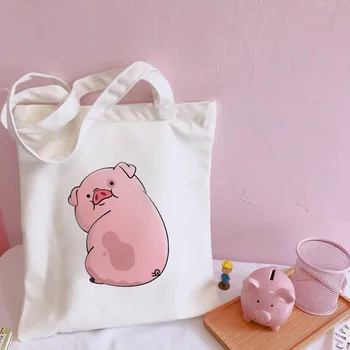 Un Porc Drăguț Desene animate Umăr Saci de Panza Harajuku Mare Capacitate Sac de Mesager Casual geanta de cumparaturi Geantă de mână de Femei Drăguț Sac Pungă