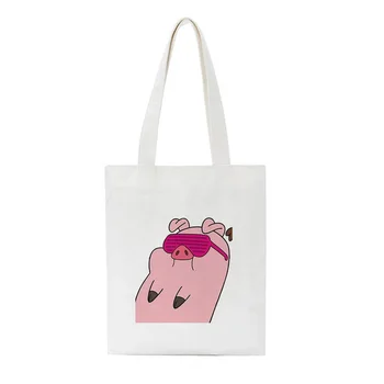 Un Porc Drăguț Desene animate Umăr Saci de Panza Harajuku Mare Capacitate Sac de Mesager Casual geanta de cumparaturi Geantă de mână de Femei Drăguț Sac Pungă