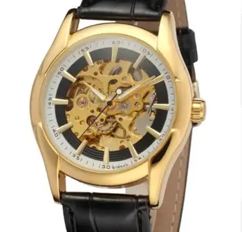 Câștigătorul Top Brand Nou Design Sport Din Piele Bezel Aur Watch Mens Ceas De Lux Montre Homme Ceas Barbati Automatic Skeleton Ceasuri