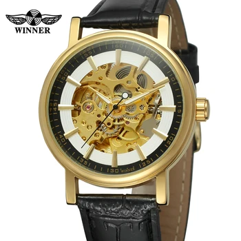 Câștigătorul Top Brand Nou Design Sport Din Piele Bezel Aur Watch Mens Ceas De Lux Montre Homme Ceas Barbati Automatic Skeleton Ceasuri