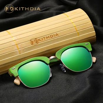 KITHDIA Verde Rame din Lemn ochelari de Soare HD Polarizati Oglinda Lentila Femei Barbati Brand Design Jumătate de Ramă de ochelari de Soare din Lemn cu cutie de cadou