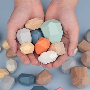 Montessori De Învățământ Din Lemn De Culoare Piatra Jenga Bloc Jucarie Creativ Stil Nordic Stivuire Joc Curcubeu De Jucării Din Lemn Cadou