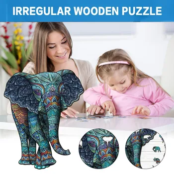 Elefant Tribal Puzzle Din Lemn Cu Formă Unică De Piese De Animale Pentru Adulți Și Copii Iq Creier Dezvoltare Jucărie Puzzle Jocuri