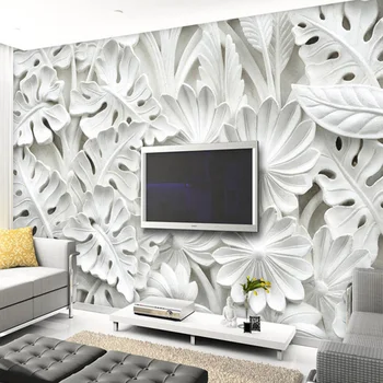 Modern, Simplu, Abstract, Arta, Fundal 3D Relief Alb Frunze de Model Gips Murală TV Camera de zi Canapea Fondul de Perete 3D Home Decor