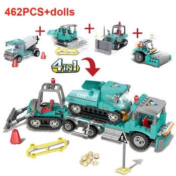 4 în 1 Oraș de Construcții, de Inginerie Auto Blocuri Compatibil Excavator Buldozer de Învățământ DIY Cărămizi Jucării Pentru Copii