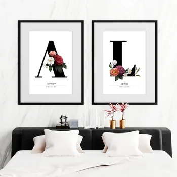 Moderne, Personalizate cu Numele și Data Inițială Imaginile Florale Panza Pictura pe Perete Postere de Arta, Printuri pentru Dormitor Decor Acasă
