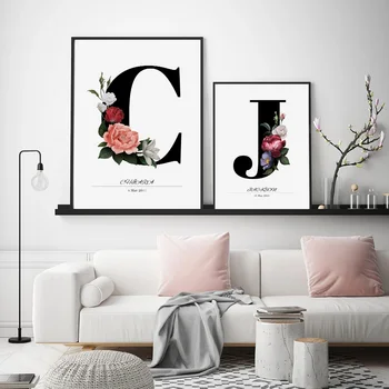 Moderne, Personalizate cu Numele și Data Inițială Imaginile Florale Panza Pictura pe Perete Postere de Arta, Printuri pentru Dormitor Decor Acasă