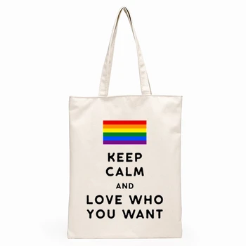 Pride Lgbt Dragoste Gay Lesbiene Curcubeu de Design de imprimare de mare capacitate sac de panza de sex feminin geantă de umăr Desene animate Ulzzang pungi de Cumpărături Pungă