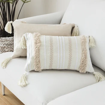 45x45cm/30x50cm cojines decorativos para canapea Maroc geometrice în alb și negru sezut cu moț față de pernă pernă de crăciun