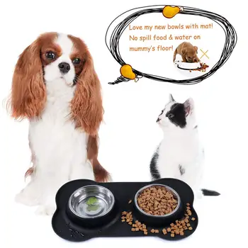 Practic Câine Boluri din Oțel Inoxidabil Apă și produse Alimentare Alimentator cu Non Deversare Rezistente la Mini Saltea de Silicon pentru Animale de companie Cățeluș Mic Medi