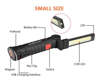 LED Lumina de Lucru USB reîncărcabilă COB LED lanterna Magnetica cu 5 moduri de Ultra Bright lanterna impermeabila pentru Reparații Auto cu magnet