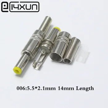 EClyxun 10buc Metal 5.5x2.1mm 5.5*2.1 mm DC Putere de sex Masculin Jack Conector 14mm Lungime Galben de Mână