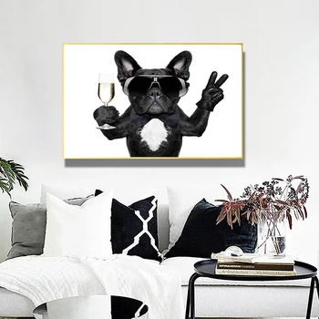 Camera copilului Panza Pictura pe Perete Animale Postere și Imprimă Un Bulldog Beau cu ochelari de Soare Imagine pentru Decor Camera pentru Copii