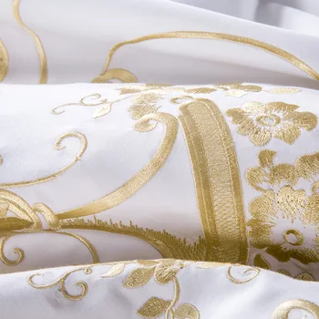 De lux de Aur broderie lenjerie de pat de culoare alba de mireasa din satin set de lenjerie de pat queen king 4/7pcs carpetă acopere super-king-set cuvertura de pat