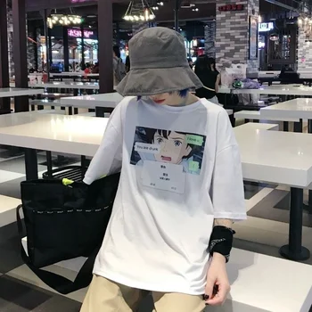 PUTEAI HJN Moda Japoneză Anime Text Estetic T-Shirt-coreean Ulzzang Supradimensionat Kawaii Printed Tee Hipster, Grunge Îmbrăcăminte