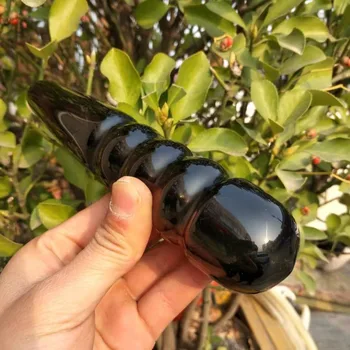 180MM Naturale obsidian negru cristal spirală bagheta sculptate de mână, masaj stick de vindecare de cristal tipul de piatră prețioasă yoni bagheta