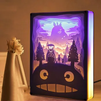Noutatea Lumina de Noapte Totoro Hârtie tăiat Atmosfera Lampa 3D Hârtie Sculptură Art Decor Lampa USB de Alimentare pentru Camera de zi Dormitor