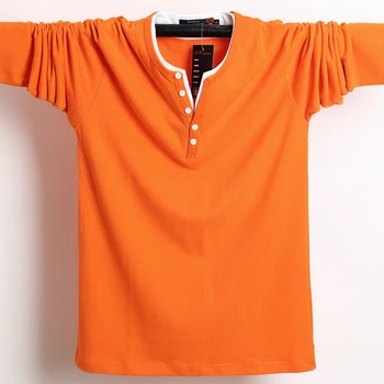 2021 Toamna Barbati Tricou Butonul Mare Inaltime din Bumbac cu Maneca Lunga T-Shirt pentru Bărbați de Mari Dimensiuni Casual T-Shirt Solid 5xl 6xl Fit Tee Top de sex Masculin