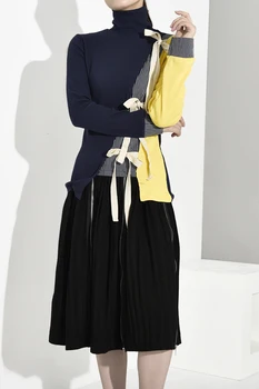 [MEM] Bandaj de Culoare de Contrast de Tricotat Pulover Vrac se Potrivi Hgih Guler Maneca Lunga Femei de Moda Noua Valul de Primăvară de Toamnă 2021 JL9010
